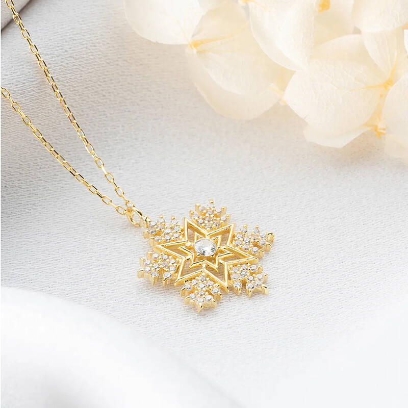 Vaoov 925 Ayar Gümüş Taşlı Kar Tanesi Hediye Kolye - 4