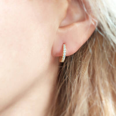 Vaoov 925 Ayar Gümüş Taşlı Küçük Halka Küpe  - 3