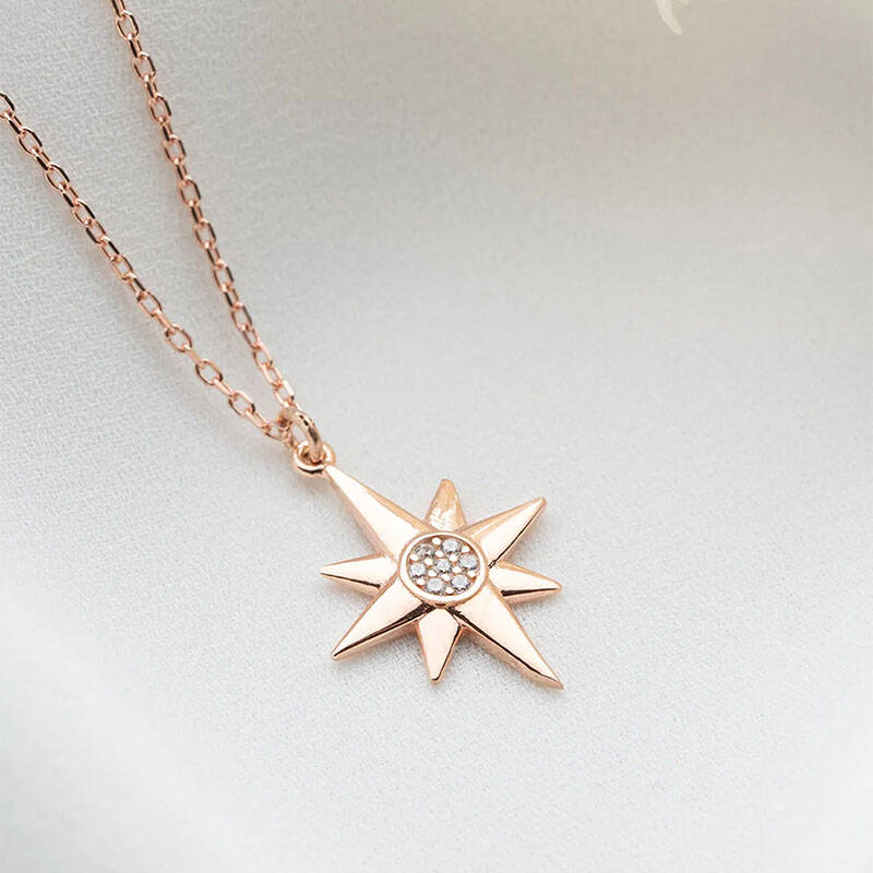 Vaoov 925 Ayar Gümüş Taşlı Kutup Yıldızı Kolye - 2