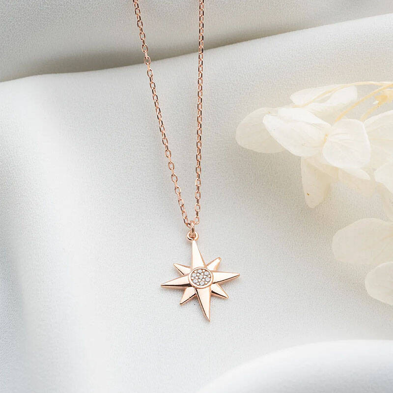 Vaoov 925 Ayar Gümüş Taşlı Kutup Yıldızı Kolye - 3