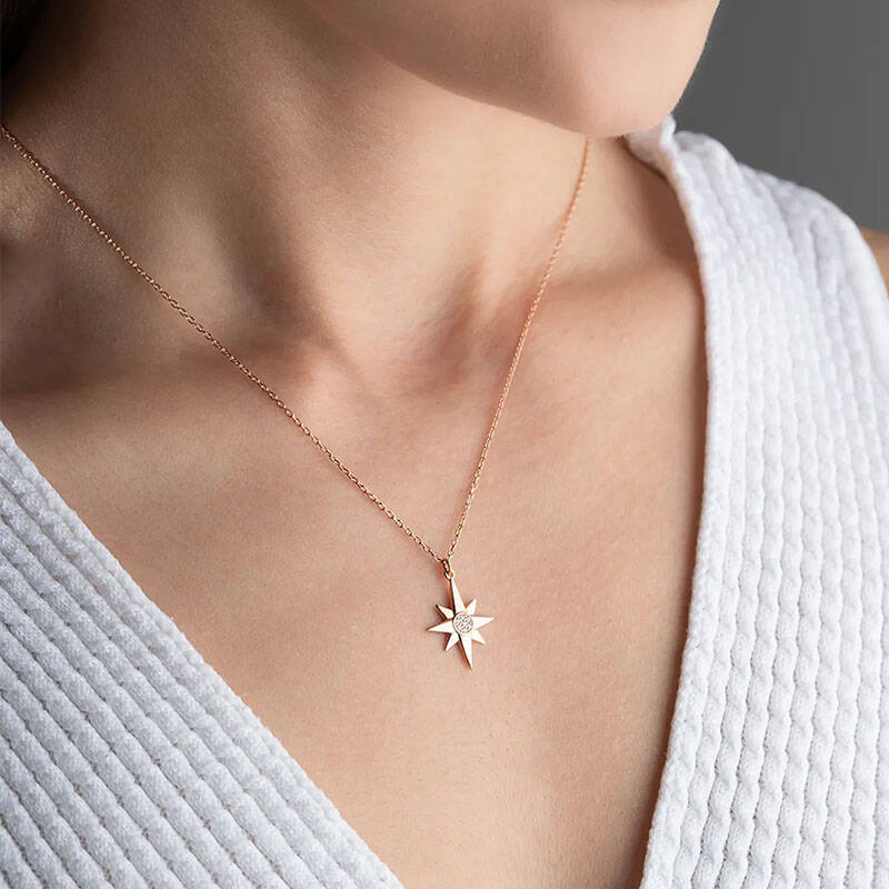 Vaoov 925 Ayar Gümüş Taşlı Kutup Yıldızı Kolye - 4