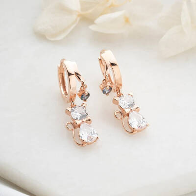 Vaoov 925 Ayar Gümüş Taşlı Papyonlu Kedi Küpe - 2