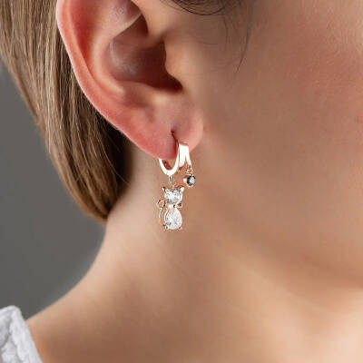 Vaoov 925 Ayar Gümüş Taşlı Papyonlu Kedi Küpe - 3