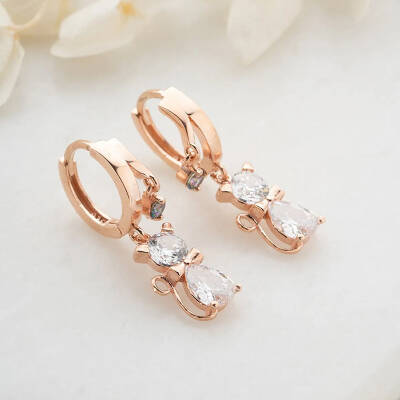 Vaoov 925 Ayar Gümüş Taşlı Papyonlu Kedi Küpe - 4