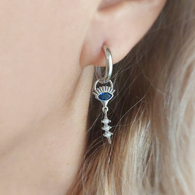 Vaoov 925 Ayar Gümüş Taşlı Rodyumlu Göz Nazar Küpe