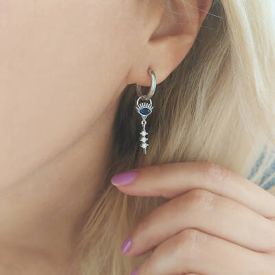 Vaoov 925 Ayar Gümüş Taşlı Rodyumlu Göz Nazar Küpe - 3