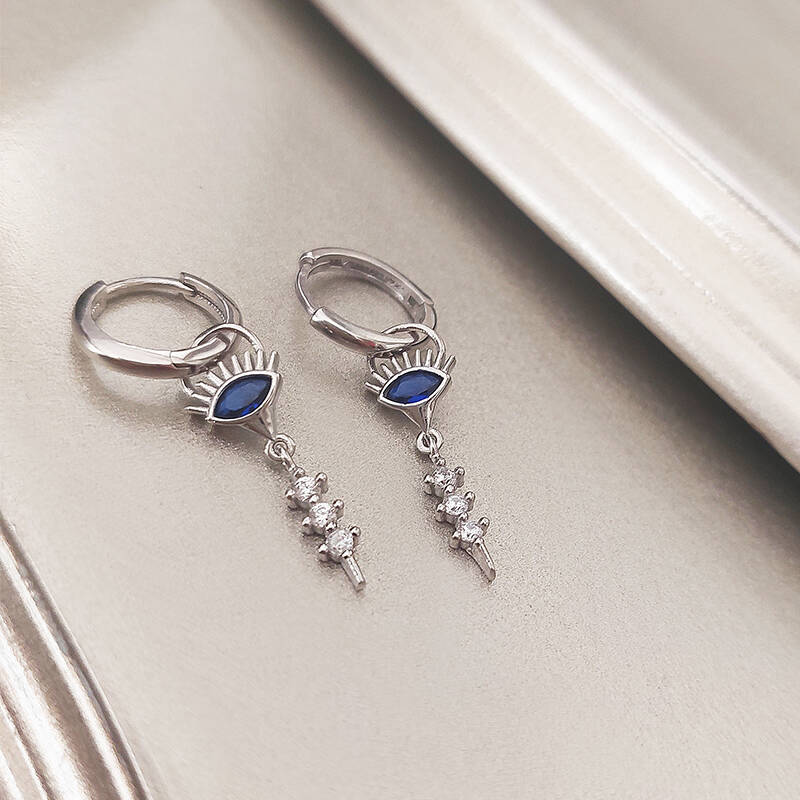 Vaoov 925 Ayar Gümüş Taşlı Rodyumlu Göz Nazar Küpe - 4