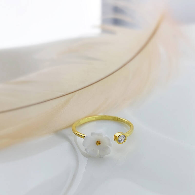 Vaoov 925 Ayar Gümüş Taşlı Sedef Çiçekli Yüzük   - 4