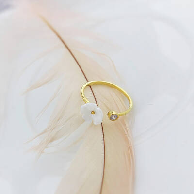 Vaoov 925 Ayar Gümüş Taşlı Sedef Çiçekli Yüzük   - 5