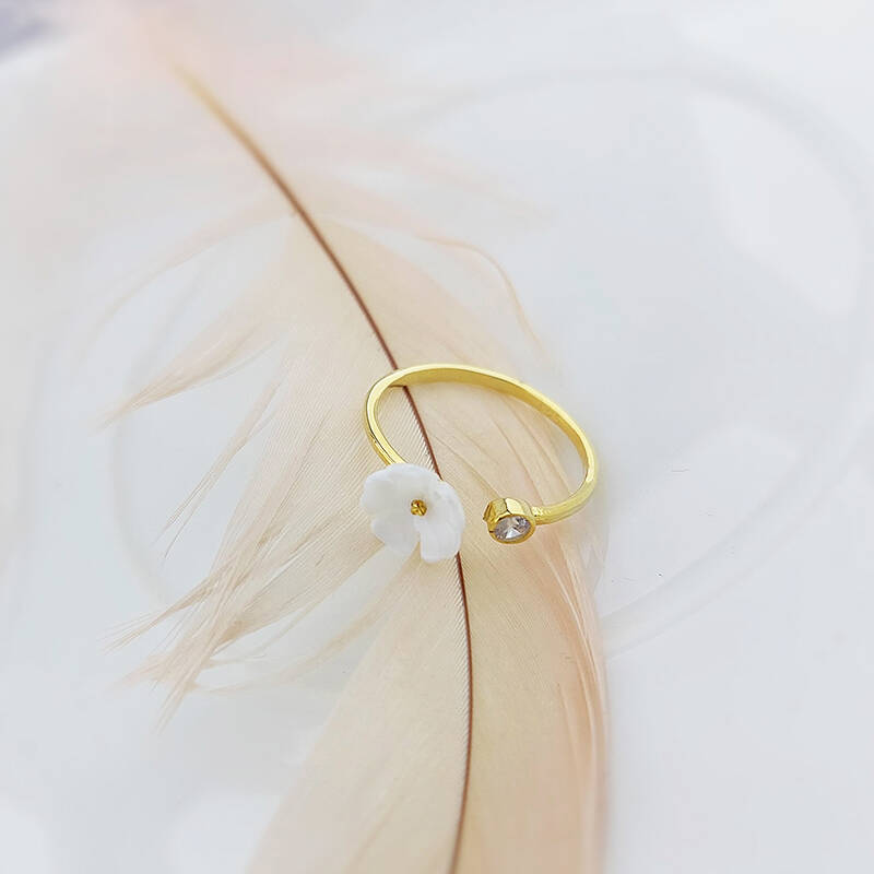 Vaoov 925 Ayar Gümüş Taşlı Sedef Çiçekli Yüzük   - 5