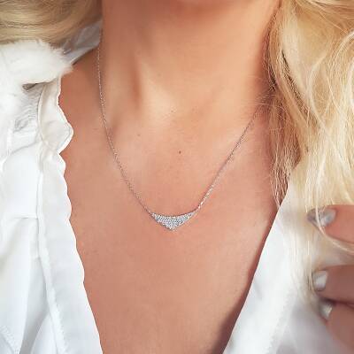 Vaoov 925 Ayar Gümüş Taşlı Üçgen Kolye - 1