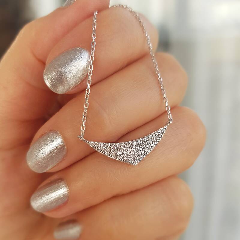 Vaoov 925 Ayar Gümüş Taşlı Üçgen Kolye - 2