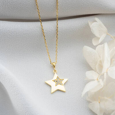 Vaoov 925 Ayar Gümüş Taşlı Yıldız Hediye Kolye - 2