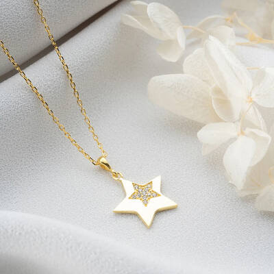 Vaoov 925 Ayar Gümüş Taşlı Yıldız Hediye Kolye - 4