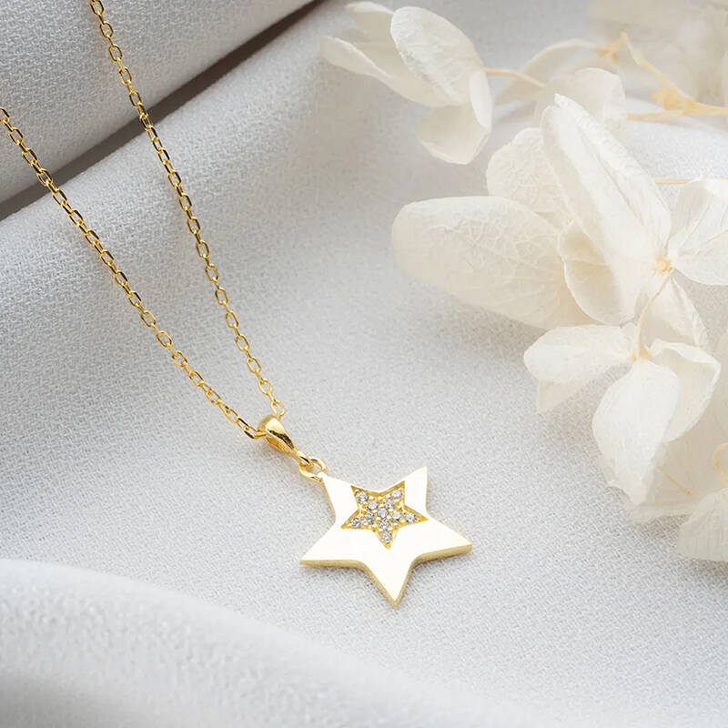 Vaoov 925 Ayar Gümüş Taşlı Yıldız Hediye Kolye - 4