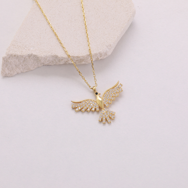 Vaoov 925 Ayar Gümüş Gold Taşlı Anka Kuşu Kolye - 1