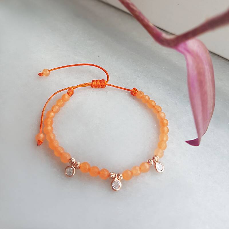 Vaoov 925 Ayar Gümüş Turuncu Kuvars Taşlı Bileklik - 1