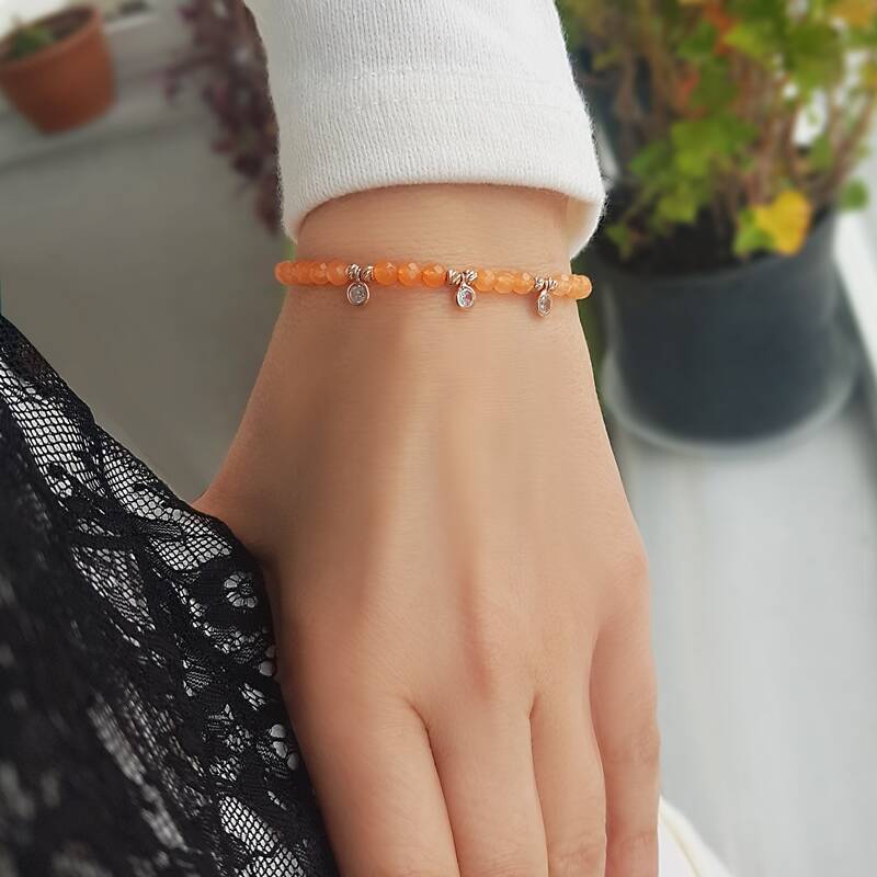 Vaoov 925 Ayar Gümüş Turuncu Kuvars Taşlı Bileklik - 2