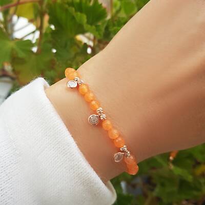 Vaoov 925 Ayar Gümüş Turuncu Kuvars Taşlı Bileklik - 3