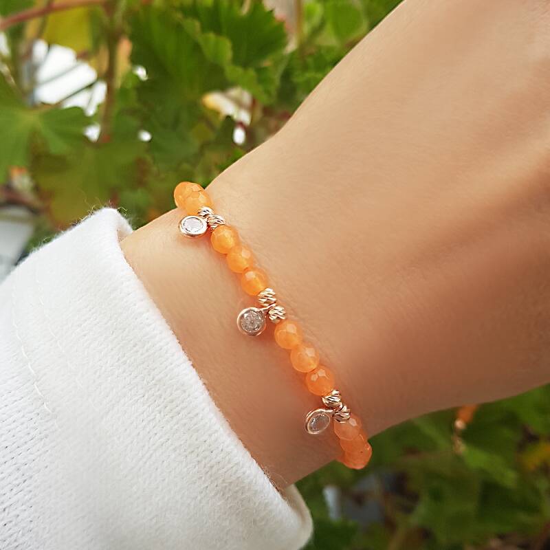 Vaoov 925 Ayar Gümüş Turuncu Kuvars Taşlı Bileklik - 3