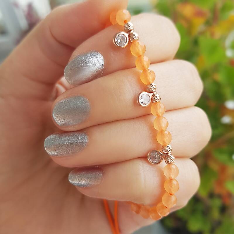 Vaoov 925 Ayar Gümüş Turuncu Kuvars Taşlı Bileklik - 4