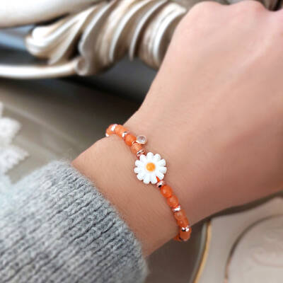 Vaoov 925 Ayar Gümüş Turuncu Kuvars Taşlı Papatya Bileklik - 3