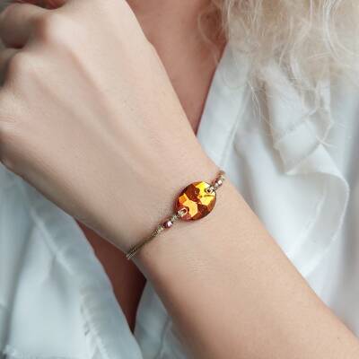 Vaoov 925 Ayar Gümüş Turuncu Taşlı İpli Bileklik    - 1