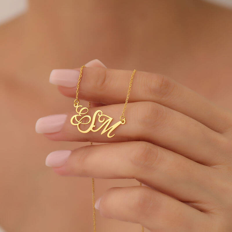 Vaoov 925 Ayar Gümüş Üç Harfli El Yazısı Kolye - 1