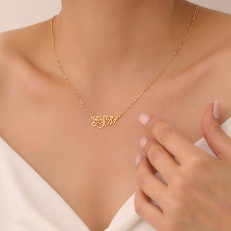 Vaoov 925 Ayar Gümüş Üç Harfli El Yazısı Kolye - 2