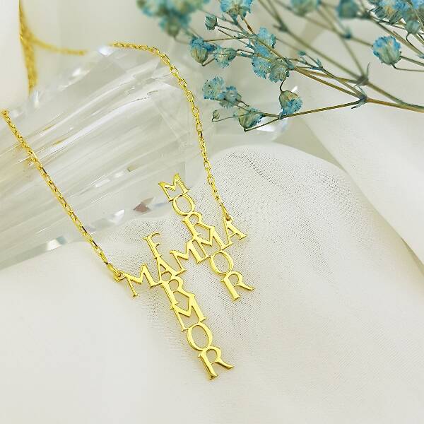 Vaoov 925 Ayar Gümüş Üç İsimli Kolye - 2