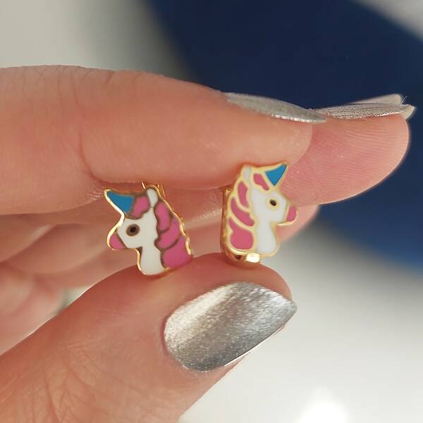 Vaoov 925 Ayar Gümüş Unicorn Çocuk Küpe  - 1