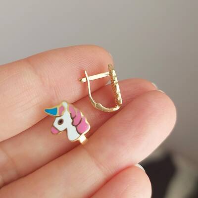 Vaoov 925 Ayar Gümüş Unicorn Çocuk Küpe  - 2