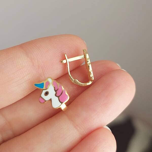 Vaoov 925 Ayar Gümüş Unicorn Çocuk Küpe  - 2