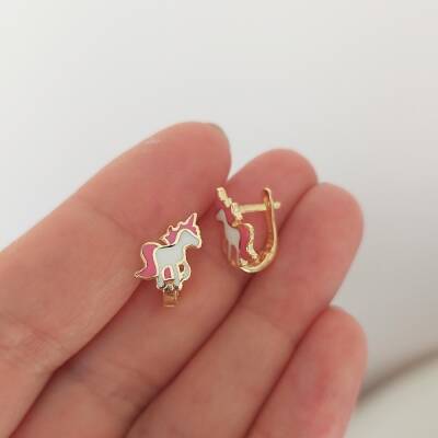 Vaoov 925 Ayar Gümüş Unicorn Çocuk Küpe - 2