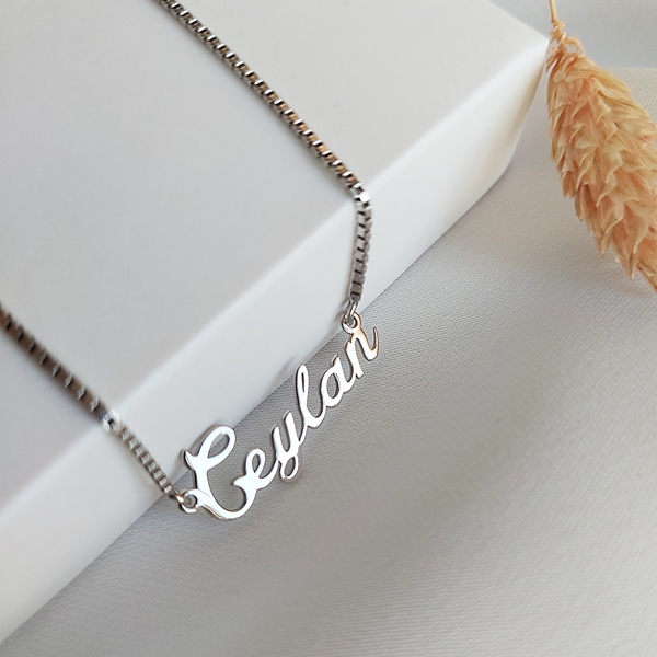 Vaoov 925 Ayar Gümüş Venezia Zincirli Choker İsim Kolye - 1