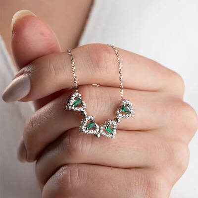 Vaoov 925 Ayar Gümüş Yeşil Taşlı Açılan Yonca Kolye - 4