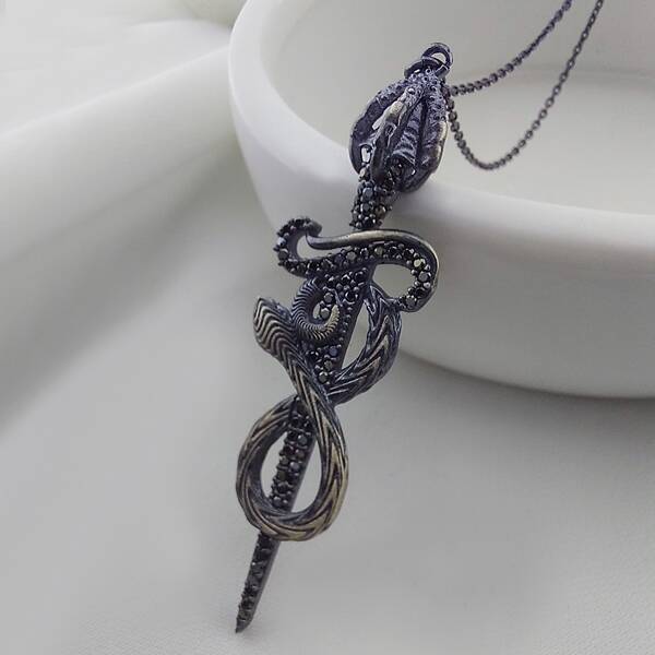 Vaoov 925 Ayar Gümüş Yılanlı Kılıç Kolye - 1