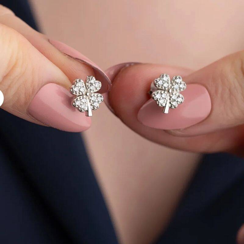 Vaoov 925 Ayar Gümüş Yonca Küpe - 2