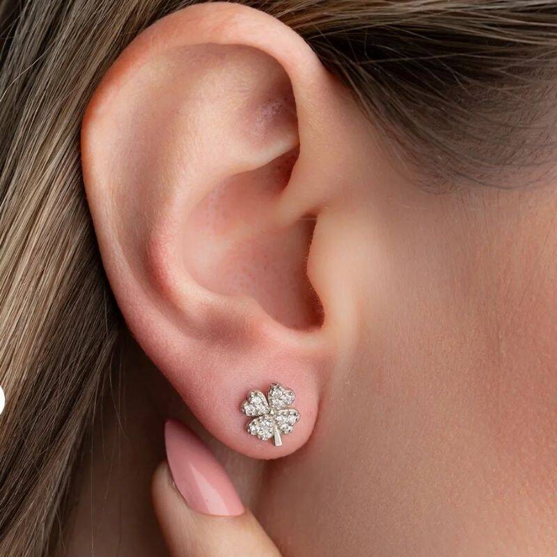 Vaoov 925 Ayar Gümüş Yonca Küpe - 3