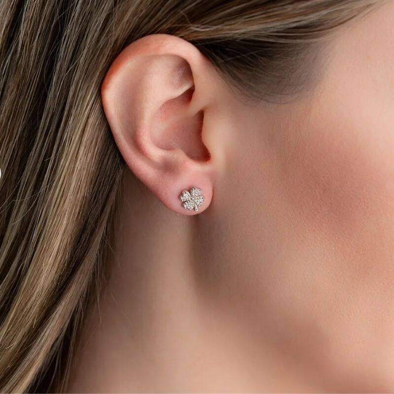 Vaoov 925 Ayar Gümüş Yonca Küpe - 4