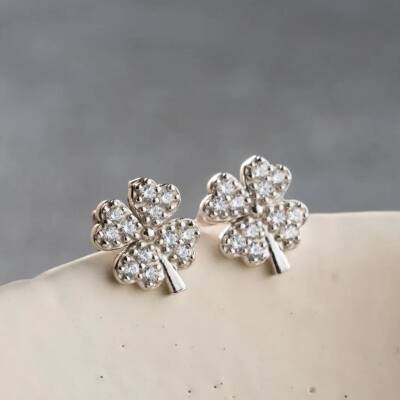 Vaoov 925 Ayar Gümüş Yonca Küpe - 5