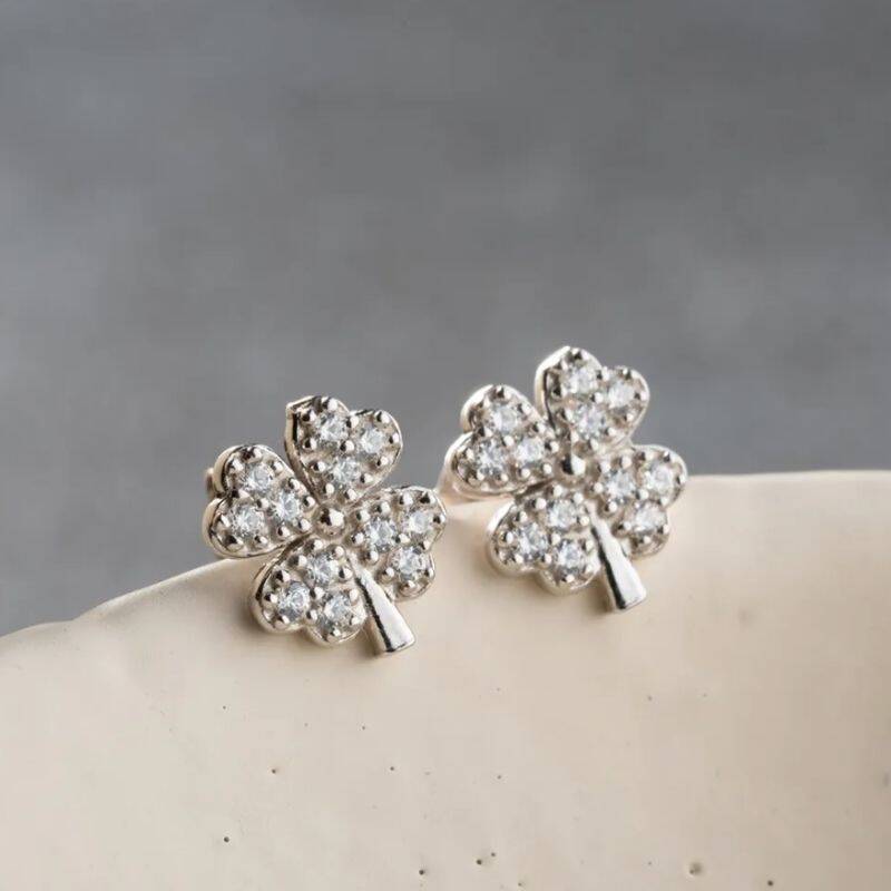 Vaoov 925 Ayar Gümüş Yonca Küpe - 5