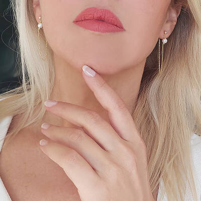 Vaoov 925 Ayar Gümüş Zincir Sallantılı İnci Küpe - 4