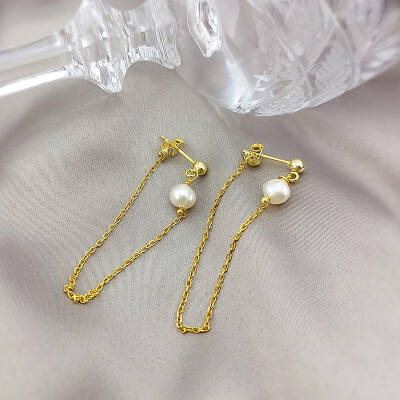 Vaoov 925 Ayar Gümüş Zincir Sallantılı İnci Küpe - 5