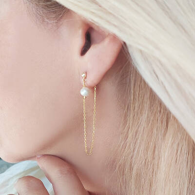 Vaoov 925 Ayar Gümüş Zincir Sallantılı İnci Küpe - 7