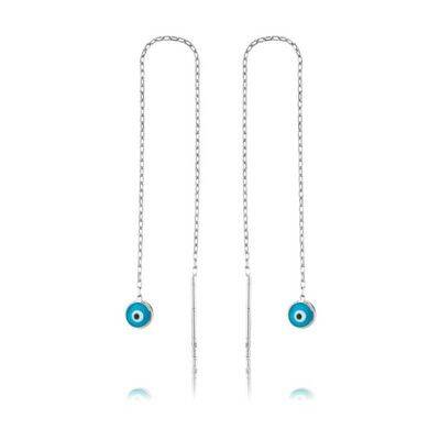 VAOOV 925 Ayar Gümüş Zincirli Nazar Küpe 