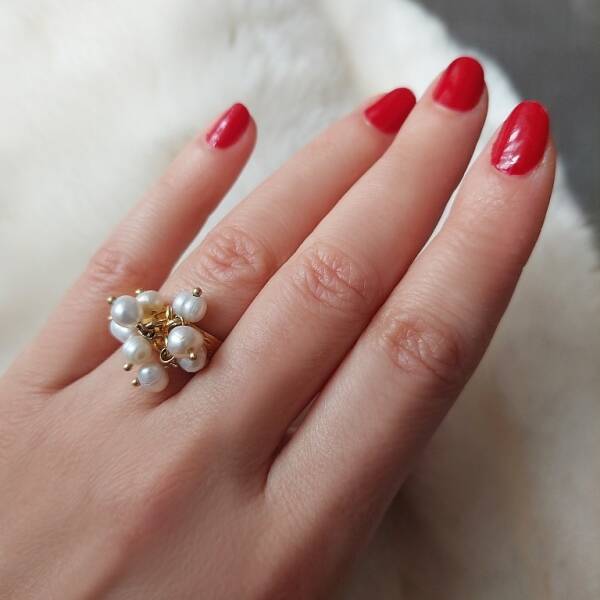 Vaoov Altın Kaplama Sallantılı İnci Yüzük - 1