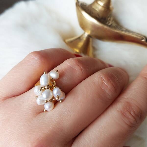 Vaoov Altın Kaplama Sallantılı İnci Yüzük - 2