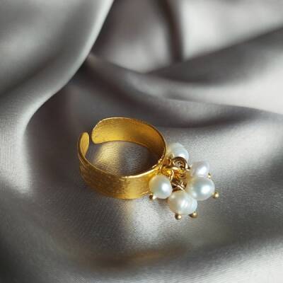 Vaoov Altın Kaplama Sallantılı İnci Yüzük - 4