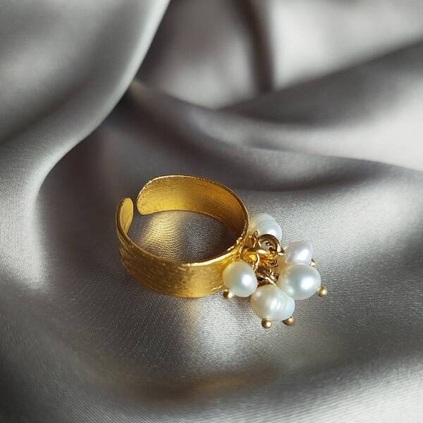 Vaoov Altın Kaplama Sallantılı İnci Yüzük - 4